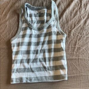 Hollister Gray and White Striped Sleeveless Top